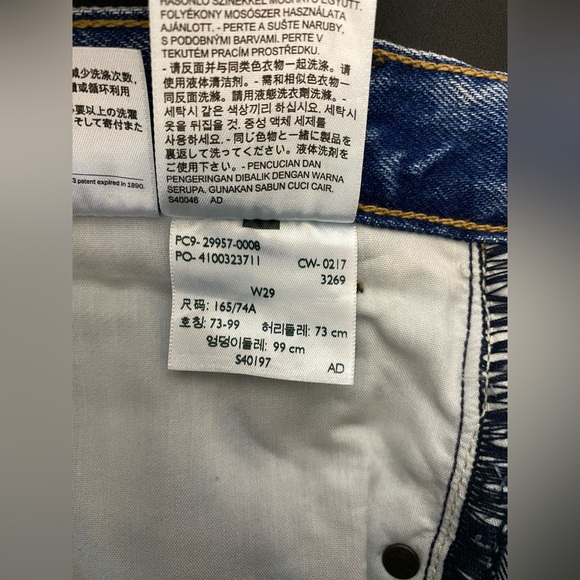 Levi's 505 Women’s Sz 29 Straight Leg Distressed Raw Hem Orange Tab Blue Jeans - Picture 9 of 11